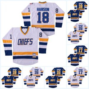 16 Jack Charlestown Chiefs Jersey, Men s Hanson Brother Slap sköt 100% ED Embrodery Movie Hockey Jerseys Blue White