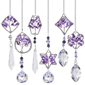 H D Regenbogenhersteller Crystal Tree of Life Suncatcher Heilung Hanging Chakra Glass Anhängerdekor für Heimfenster Kar Garten 6pcs 231227