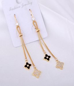 Stud Oyb Long Chain Tassel Fourleaf Clover Pendant Earrings Korean Women Classic Ear Hook Jewelry Fashion Earring4112669