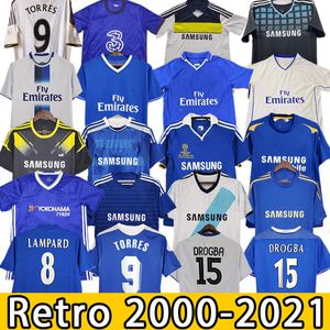 CFC Drogba Torres Retro Soccer Jerseys Camisa de futebol Lampard Vintage Crespo Cole Zola Vialli 2000 01 2003 2005 06 07 2008 2012 2012 2013 14 15 16 17 Mata 2017