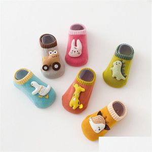 Kids Socks Autumn And Winter Warm Baby Toddler Socks Stereo Doll Dinosaur Rabbit Thick Cute Cartoon Non-Slip Floor For Infants Boys Dr Dhb7R