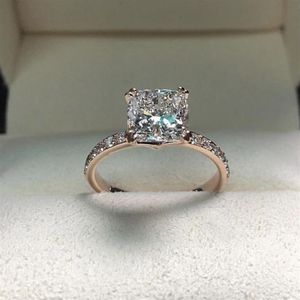 Vero e proprio solido anello in argento sterling 925 di lusso 2 ct taglio cuscino pietra di diamante anelli di fidanzamento per le donne gioielleria raffinata regalo207c