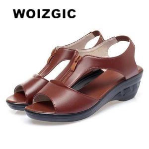 WOIZGIC Damen Old Mother Laides Damen Sandalen Plateauschuhe PU-Leder rutschfest Strand Sommer Cool Reißverschluss Größe 35–41 PGP-1153 231227