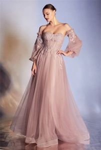 Elegant Bean Pink Evening Pageant Dress 2024 Off Shoulder Puffy Sleeve Lace Appliques Formal Party Prom Gowns Vestidos De Feast Robe De Soiree