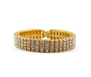 Masculino preto ouro prata acabamento 4 fileiras diamante tênis pulseira 8 polegada strass gelado para fora hip hop bling pulseiras legal jóias 4066455