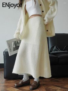 Saias aproveite 2023 outono mulheres mohair lã de malha senhoras coreano solto leve cintura alta saia longa streetwear