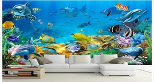 Foto de parede 3D Foto personalizada mural não tecida O submarino World Fish Room Painting Imagem 3d Murais da sala de parede Wallpaper7594950