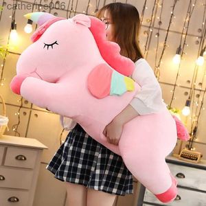 Fyllda plyschdjur 25-100CMKAWAII Giant Plush Toy Soft Fyled Soft Dolls Animal Horse Toys For Children Girl Pillow Födelsedagspresentl231228