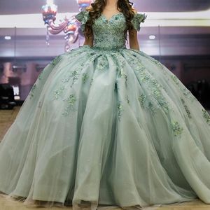 Luxury Mint Green Sweetheart Quinceanera Dress Party Sukni