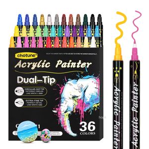 36 CORES ACRYLIC GOUCHE PANTS Pens de ponta dupla Marcadores para Wood Stone Rock Pintura de vidro Superfícies de cerâmica Diy Crafts Art Making 231227