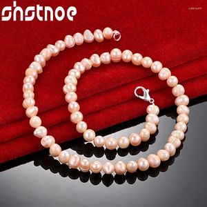 Chains 925 Sterling Silver Pink White Purple Freshwater Pearls 16-20 Inch String Chain Necklace For Women Wedding Party Fashion Jewelry