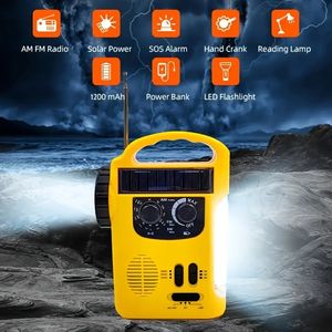 Rádio de emergência com manivela solar multibanda AM / FM / SW com lanterna LED, luz de acampamento, alarme SOS, carregamento de telefone e função de reprodução de áudio MP3