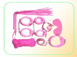 Leather Bondage Restraint Fetish Whip Rope Blindfold Wrist Cuffs Collar Mouth Gag Bondages kit 7 PcsSet adult products sex toys9972747