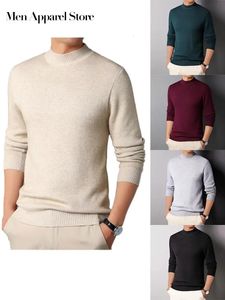 Pullovers plain neck men's cashmere sweater wearing thin underwear in winter men's clothing solid long sleeved knitted sweater 231228