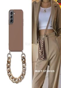 Crossbody Smycz Naszyjnik marmurowy obudowa łańcucha dla Samsung Galaxy S21 Ultra Plus S20 Fe S10 S22 S 22 5G S9 S8 Soft TPU Tylna pokrywa 9425448