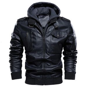 Man Winter Thick Warm Motorcycle Jacket Men Casual PU Leather Jackets Vintage Hooded Collar Club Bomber Coats 231227