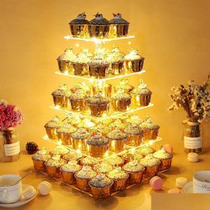 Baking Moulds Baking Mods 34567 Tier Acrylic Wedding Cake Stand Crystal Cup Display Shelf Cupcake Holder Plate Birthday Party Decorati Dhcqj