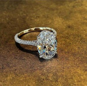 Sparkling luksusowa biżuteria Prawdziwa 925 Sterling Srebrny duży owalny cięty biały topaz cZ diamentowy kamienie wieczne kobiety Wedding Pround Ring8209915