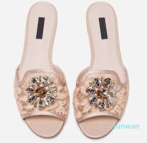 Top Luxury Bianca Rainbow Lace Slippers Sandals Women's Slides Sandal Flower Crystals Outdoor Lady Beach Casual Ladies Comfort Walking Shoes Flip Flops