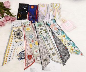 Tarot Doubledeck Dwumitelny druk Twill Silk Bint Torka Silk Scarf Smurka wąska i mała jedwabna wstążka kobieta Scarf8065271