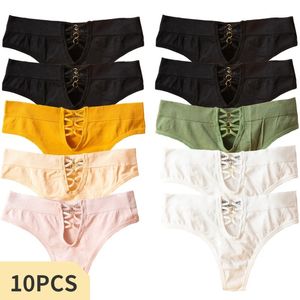 女性のための10pcsパンティーコットン女性の下着セクシーなランジェリー10パックsoild g-string thong seamless women's thong Summer t-back 231227