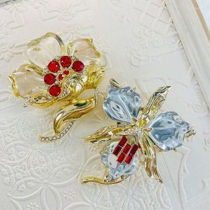 Brincos de colar Set Mirire Jelly Imitação de vidro Orquídea Camellia Broche Broche Medieval Rhinestone Flower Dress Women's Anti-Slip Pin