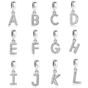 Eleshe 925 Sterling Silber A-Z Clear CZ Alphabet Buchstabe Pendent Charm Fit Original Armbänder DIY Anfangsbuchstaben Halskette Q0225261J