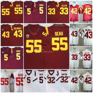 13 Caleb Williams USC College Football Jersey 42 Ronnie Lott 3 Marcus Allen Branco 32 OJ Simpson Vermelho 55 Junior Seau 5 Reggie Bush Mens Jersey