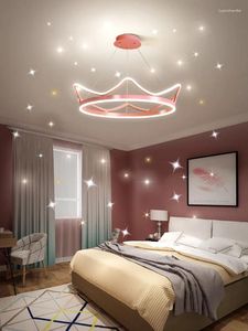 Chandeliers Simple LED Pendant Lamp For Children Pink Red Girls' Room Royal Crown Luxury Living Modern Study Bedroom