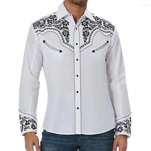 Camicie casual maschile stampa vintage per uomini maniche lunghe occidentali a petto single a petto camicia camicia top abbigliamento