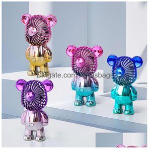 Cube Bear Shaped Usb Mini Fan Party Favor Rechargeable Bundles Handheld Electroplating Bears Outdoor Creative Desktop Mute Charging Dhxop