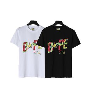 Camiseta masculina primavera nova marca de moda japonesa em torno do pescoço manga estrela letras impressas verão casal camiseta manga curta