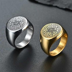 The Key of Solomon Rings Stainless Steel Seal the Seven Archangels Ring Amulet Male steel Jewelry M4 2112172461