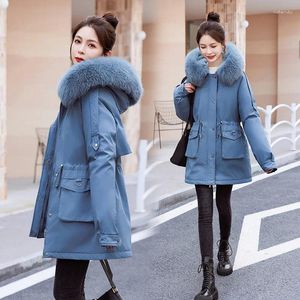 Damen-Trenchmäntel 2023 Winterjacke Korea Frauen Parkat Pelzkragen Dicke warme abnehmbare Puffermantel Kleidung Lange Wollfutter mit Kapuze