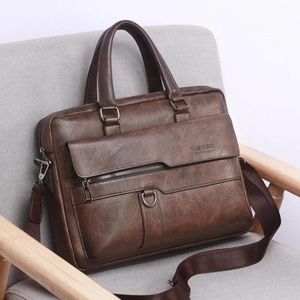 Briefcases 2023 New Brand Men's Briefcase Bag Fashion Handbag Shoulder Bag Split Quality Pu Leather Men Office Bags for 14 Inch Laptop Bag
