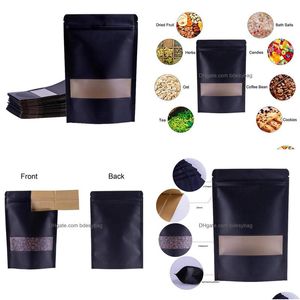 Förvaringspåsar 8 Storlek Återförslutningsbara påsar Lukt Proof Self Sealing BACK Black Stand Up Pouch With Matte Window Tear Teckla för Candy Tea LX420 DHSZV