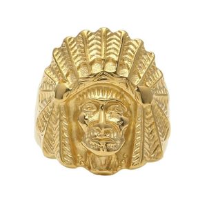 Männer Frauen Vintage Edelstahl Ring Hip Hop Punk Style Gold Antike Maya Stammes Indianer Hauptkopf Ringe Fashion Juwelry304K