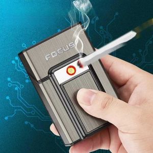 Metal Electric Cigarette Case Lighter Outdoor Waterproof Windproof Flameless USB Rechargeable Tungsten Lighter Men's Gifts