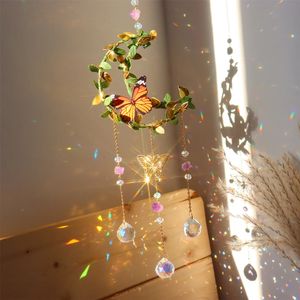 Kristalle Wind Chime Sternmond Schmetterling Hängende Ornament Sonnenfänger Diamant Prismen Regenbogenhersteller Anhänger Hausgarten Dekor 231227