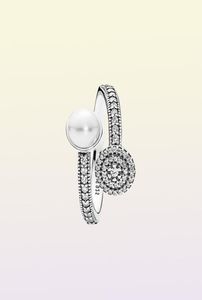 Vintage und eleganter Perlenring aus 925er Sterlingsilber mit CZ-Diamanten, strahlender Öffnungs-Damenring mit Originalverpackung, Weihnachtsgeschenk3341821