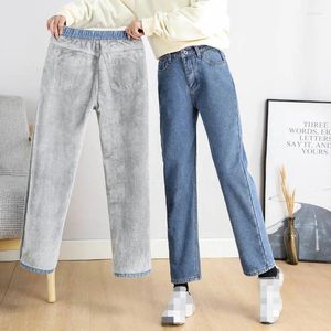 Kvinnors jeans svart rakt ben 2023 Autumn Women mode stretch hög midja vinter termisk femme casual tjock varm denim byxor