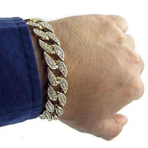 Men Luxury Simulated Diamond Bracelets Bangles High Quality Gold Plated Iced Out Miami Cuban Bracelet 8inches GB14422007