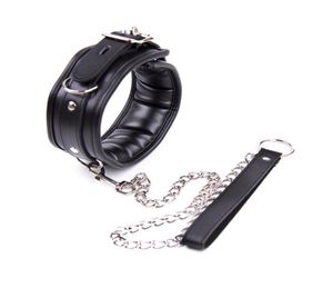 BDSM Leather Dog Collar Slave Bondage Belt With Chains Can LockableFetish Erotic Sex Products Adult Toys For Women And Men3404161