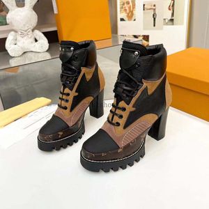 Designer estrela trilha tornozelo botas projetos botas de salto alto mulheres preto bezerro couro lona zip tornozelo bota sapatos 35-42 03