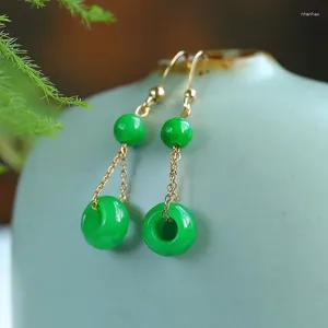 Dingle örhängen jade för kvinnor smycken green jadeite pärlstav designer naturliga mode gåva talismans ädelstenar amulet 925 silver