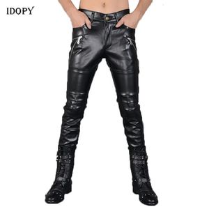 Idopy Herren-Lederhose, Punk-Stil, schmale Reißverschlüsse, Party, Bühne, Auftritt, Nachtclub, Steampunk, Kunstlederhose 231228