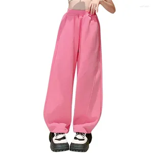 Trousers Kids Girls Casual Pants 2023 Spring Autumn Fashion Pink Grey Cotton Loose Sweatpants For Children Comfortable 4-14T