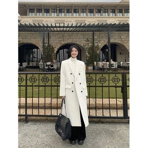 Cappotti lunghi eleganti di lana Cappotto trapuntato streetwear da donna Cappotto coreano doppio petto di lana Cappotto invernale oversize spesso 231228