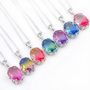 Christmas Gift Rainbow Pendants Oval Vintage Bi colored Tourmaline 925 Sterling Silver Plated Necklace Women Jewelry Australia US 316P