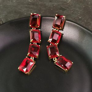 Orecchini a pennello Fashion Crystal Red Crystal Long Square Glassle Dichiarazione Drop Earrings for Women Party Wedding Jewelry